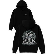 Vsrn Kurt Kartal Tasarım Baskılı Oversize Siyah Kapüşonlu Sweatshirt