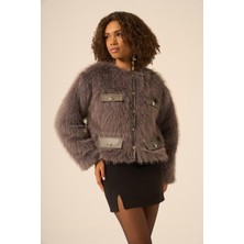 Ftz Women Bayan Peluş Mont  Füme 31241