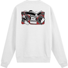 Colermi Sırt Baskılı Retro Müzik Kaset Çalar Tasarımlı Sweatshirt