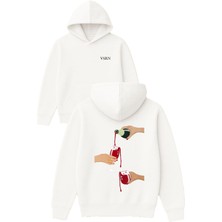 Vsrn Service Wine Tasarım Baskılı Oversize Beyaz Kapüşonlu Sweatshirt