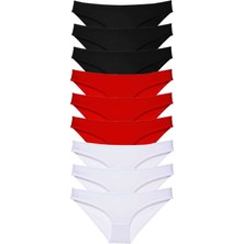 MELENERS 9 Adet Süper Eko Set Likralı Kadın Slip Külot Siyah Kırmızı Beyaz