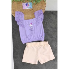 Dinamik çocuk Kız Çocuk Brode Kol Detaylı Alt Üst 2li Yazlık Ince Takım Kalpli