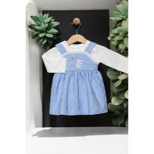 Dinamik çocuk Tavşan Nakışlı Badili Elbise 0-2 Yaş Kendinden Desenli Pike Kumaş