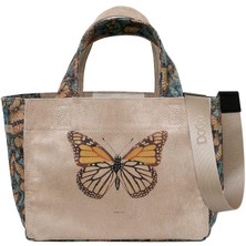 Dogo Kadın Vegan Krem Medium Tote Bag - Moths And Butterflies Tasarım