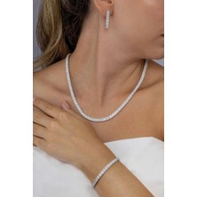 Gümüş Pazarım Beyaz Altın Kaplama 3 Sıra Su Yolu 925 Ayar Gümüş Düğün Seti