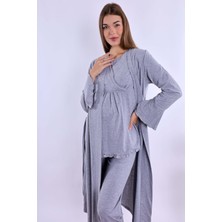 Effortt Gri Sabahlıklı Hamile Lohusa Pijama Takımı