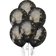 Party Country Altın Iyi Ki Doğdun Baskılı Siyah Krom Balon 10LU -Iyiki Doğdun-
