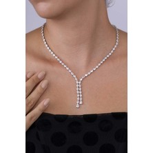 Gümüş Pazarım Pırlanta Montür Su Damlası Motifli Ful Taşlı 925 Ayar Gümüş Kolye