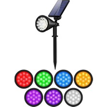 7 Renk Rgb 18 LED Spot Güneş Enerjili Bahçe Aydınlatması, Fotoselli, Aplik, 18W, Su Geçirmez Dış Mekan Solar Lamba, Duvar ve Zemin Montajı (Kırmızı, Yeşil, Mavi, Amber, Mor, Beyaz, Turkuaz)