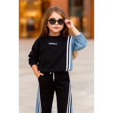Kız Çocuk Kot Garnili Eşofman Takım, Sweat ve Pantolon Bayramlık