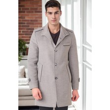 Dewberry PLT8391 Erkek Palto Gri-2 %70 Yün %30 Polyester Orta Kalınlık Uzun Kol 2XL