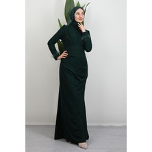 Giza Store Kolu Tüylü Pile Detay Elbise Zümrüt