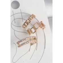 Mena Rise Pirinç Gold Renk Zirkon Taşlı Kare Zincir Model Kadın Kıkırdak Küpe - Lisinya