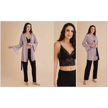 Alissa Kadın Siyah Penye Sabahlıklı Pijama Takımı