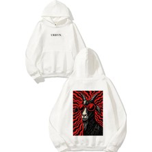 Urbvn Goat Tasarım Baskılı Oversize Beyaz Kapüşonlu Sweatshirt