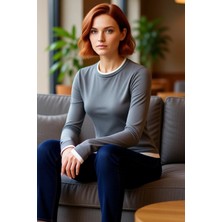 FRM Kadın Şık Regular Dik Yaka Slim Kalıp Örme Fitted Vücuda Oturan Viskon Yumuşak Kumaşlı Esnek Bluz