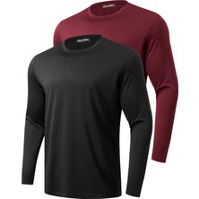 Ghassy Co. 2'li Paket Erkek %100 Pamuklu Likralı Spor Koşu Günlük Antrenman Uzun Kollu Penye T-Shirt