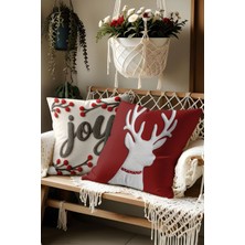 Belle Benoit 2’li Nakış Punch Yılbaşı Desenli, Çift Taraf Dijital Baskı, Yastık Kılıfı, Kırlent Kılıfı, Fermuarlı