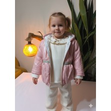 Şimo Butik Kız Bebek Montlu Üçlü Takım (Omuzdan Çıtçıtlısweatshirt+ Mont +Pantolon)