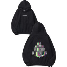 Urbvn Tv Tasarım Baskılı Oversize Siyah Kapüşonlu Sweatshirt