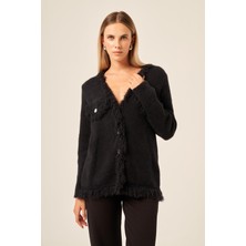 Ftz Women Püskül Detaylı Hırka  Siyah 25198