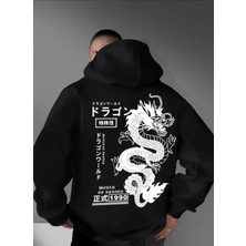 Amor Man Büyük Beden Özel Tasarım Kapüşonlu Japon Ejderha Sırt Baskılı Oversize Erkek Sweatshırt