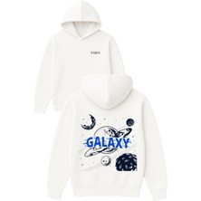 Vsrn Galaxy Tasarım Baskılı Oversize Beyaz Kapüşonlu Sweatshirt