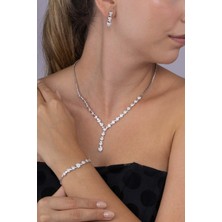 Gümüş Pazarım Rodyum Kaplama 925 Ayar Gümüş Kalpli Süzme Su Yolu Gümüş Düğün Seti