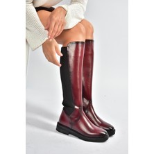 Fox Shoes V312212360 Bordo Rustik Arkası Lastik Detaylı Kadın Çizme