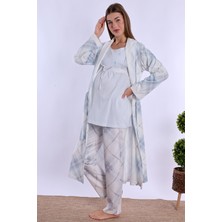Effortt Mavi %100 Pamuk Sabahlıklı Hamile Lohusa Pijama Takımı