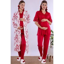 Effortt Vişne Sabahlıklı Hamile Lohusa Pijama Takımı