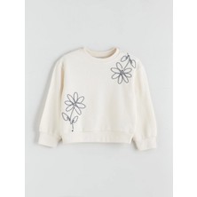 LC Waikiki Lcw Kids Ekru Bisiklet Yaka Çiçekli Kız Çocuk Sweatshirt