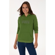 U.S. Polo Assn. Kadın Yeşil Şardonlu Kapüşonlu Basic Sweatshirt 50313566-VR054