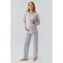 Artış Collection Uzun Kollu Desenli Düğmeli Esnek Pamuklu Hamile Pijama Takım 18200