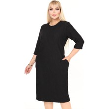 Modayız Çift Cepli Desenli Esnek Kışlık Büyük Beden Midi Elbise 9F-2731