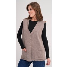 Fresh Moda Kadın Anne Büyük Beden Triko Düz Model Yelek
