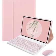 iPad 10.nesil 10.9 Inch 2022 ile Uyumlu Bluetooth Klavye ve Mouse + Standlı Kılıf - Bkk6 Pembe
