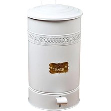 Galvaniz Metal 30 Litre Pedallı Çöp Kovası (Beyaz)