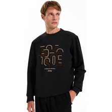 Jeep Bisiklet Yaka Baskılı Siyah Erkek Sweatshırt J5WM-SWT7286