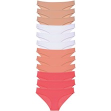 MELENERS 12 Adet Süper Eko Set Likralı Kadın Slip Külot Ten Beyaz Pudra Fuşya