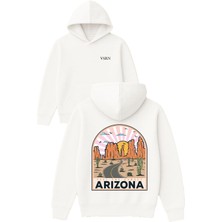 Vsrn Arızona 1 Tasarım Baskılı Oversize Beyaz Kapüşonlu Sweatshirt
