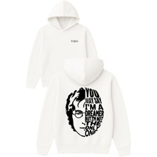 Vsrn You May Say Tasarım Baskılı Oversize Beyaz Kapüşonlu Sweatshirt