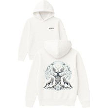 Vsrn Kurt Kartal Tasarım Baskılı Oversize Beyaz Kapüşonlu Sweatshirt