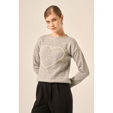 Ftz Women Kadın Kalp Detay Şardon Kazak  Gri 25214