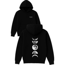 Vsrn Ay Çeşitleri Tasarım Baskılı Oversize Siyah Kapüşonlu Sweatshirt