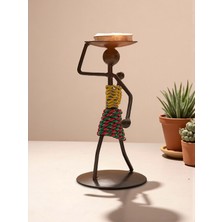 Keyfim Shop Retro Afrika Temalı Demir Mumluk / Şamdan Tutucu - Masaüstü Dekor (Yükseklik 13 Cm)