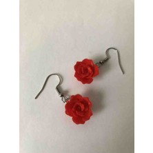 Lotus Dekor Kırmızı Gül Küpe