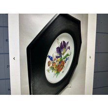 TT Zin Çerçeveli Fransız El Boyaması Porselen Duvar Tabağı 26 cm Çapında