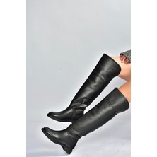 Fox Shoes V973801009 Siyah Alçak Topuklu Diz Üstü Klasik Kadın Binici Çizme