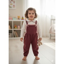 Şimo Butik Bayramlık Bebe Yaka Fırfır Detaylı Fitilli Kadife Kız Çocuk Salopet Takımı Tulumlu